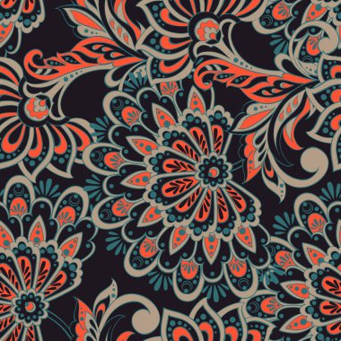 Etnik çiçekler kusursuz vektör deseni. Çiçek mahsulü arka plan