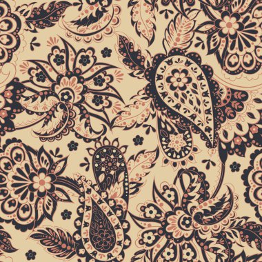 Çiçeksiz desenli desenli şal desenli süs. Asya tekstil biçiminde vektör illüstrasyonu