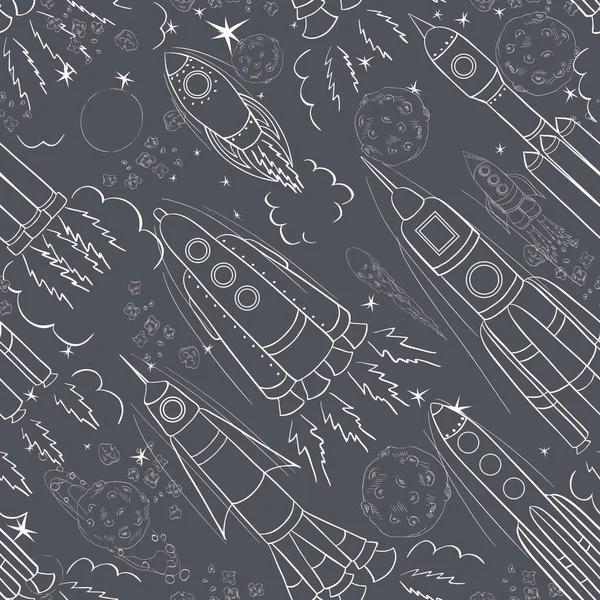 Hand Drawn Space Seamless Pattern Kids Vector Background — Stock Vector