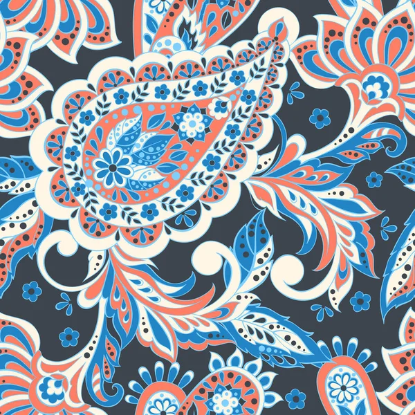 Vintage Pattern Indian Batik Style Seamless Floral Vector Background — Stock Vector