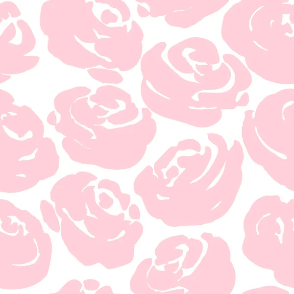 Silhouette Hand Drawn Roses Seamless Vector Floral Pattern — Stock Vector