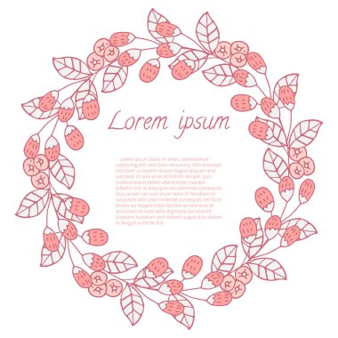 Doodle Leaf ve Flowers yuvarlak çerçeveli. Davetiye kartları için el çizilmiş çelenklerin vektör illüstrasyonu, tarihi ve düğün kartı tasarımını kaydet.