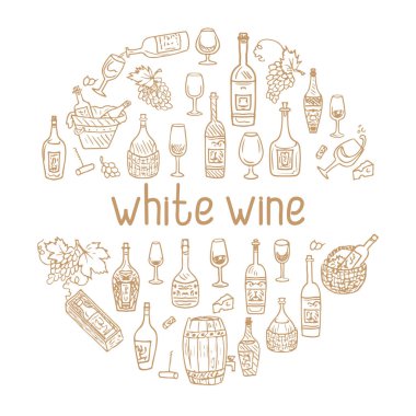beyaz şarap el çizimi vektör illüstrasyonu