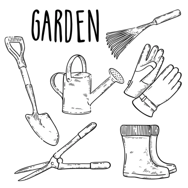 Set Illustrazione Doodle Giardino Vettoriale — Vettoriale Stock