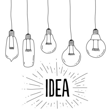 Yaratıcı bir fikir. El çizimi ampuller.