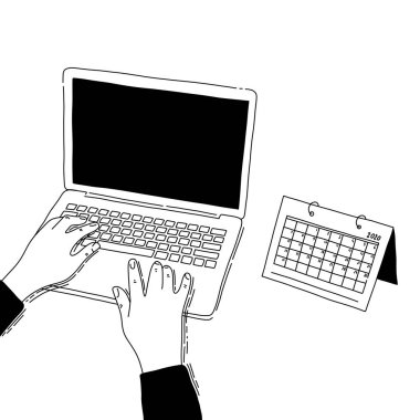 El çizimi bir dizüstü bilgisayar.