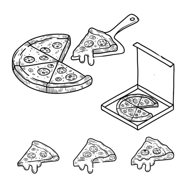 Conjunto Dibujado Mano Pizza — Archivo Imágenes Vectoriales