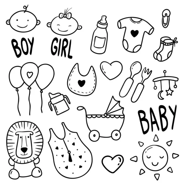 Μωρό Χέρι Που Παιδιά Doodle Σετ — Διανυσματικό Αρχείο