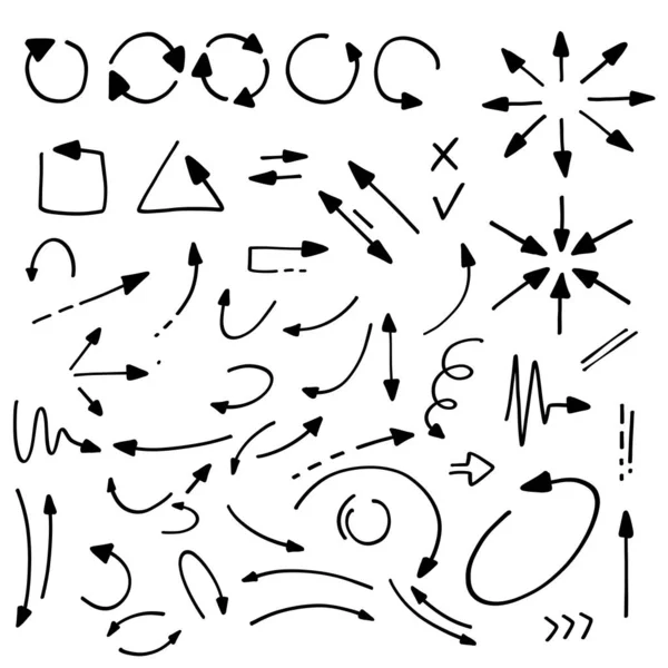 Doodle Hand Getrokken Pijl Vector Pictogrammen Ingesteld — Stockvector