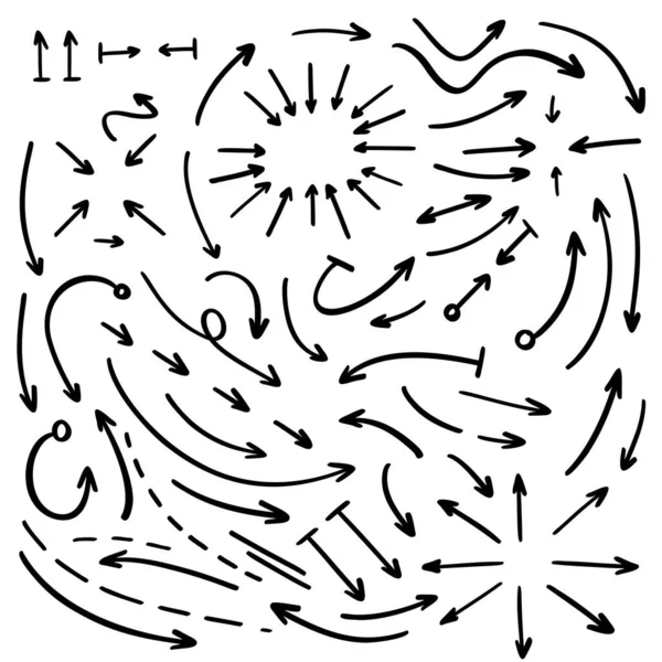 Jeu Icônes Vectorielles Fléchées Dessinées Main Doodle — Image vectorielle