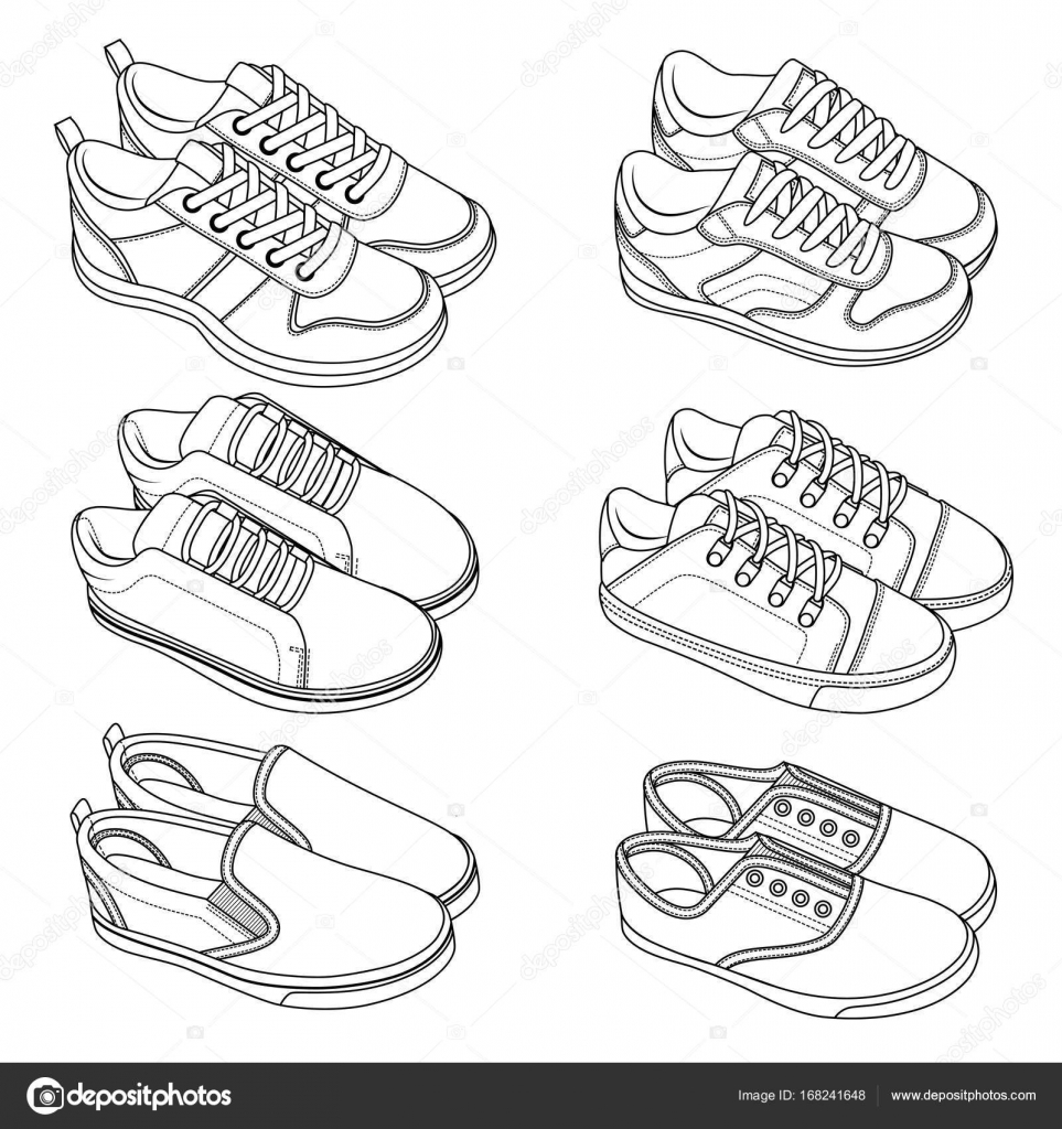 Drawings Cool Sketch 6 Cool Shoes Sneakers Vector Sketch Draw Set Stock Vector C Tami88887 168241648