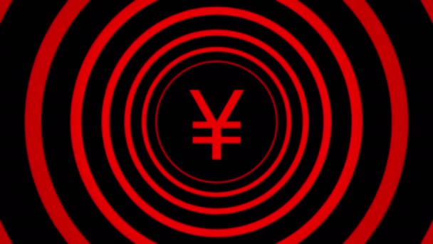 Falling Japan Yen sign surrounded by red circles - ilusión visual . — Vídeos de Stock