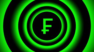 Yeşil bulanık daireler - görsel yanılsama tarafından çevrili İsviçre frank işareti büyüyen.