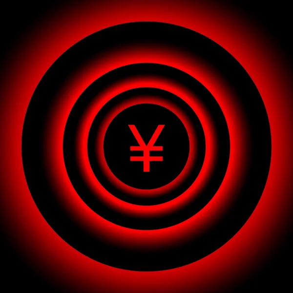 Dalende Japan Yen teken omringd door rode wazig cirkels - visuele illusie. — Stockfoto