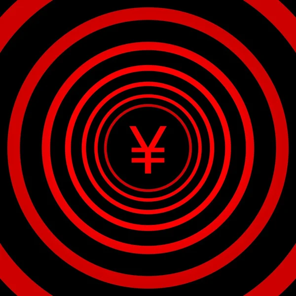 Dalende Japan Yen teken omringd door rode cirkels - visuele illusie. — Stockfoto