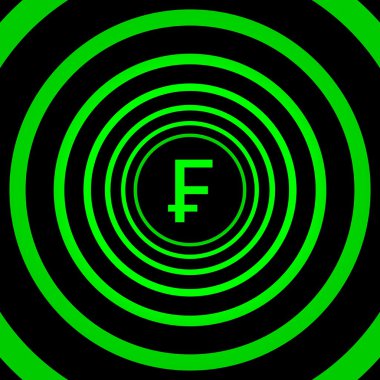 Yeşil daireler - görsel yanılsama tarafından çevrili İsviçre frank işareti büyüyen.