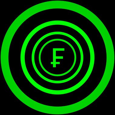 Yeşil daireler - görsel yanılsama tarafından çevrili İsviçre frank işareti büyüyen.