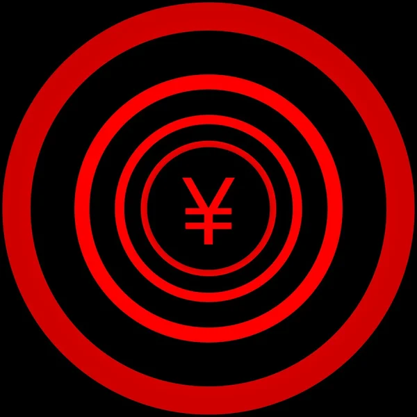 Dalende Japan Yen teken omringd door rode cirkels - visuele illusie. — Stockfoto