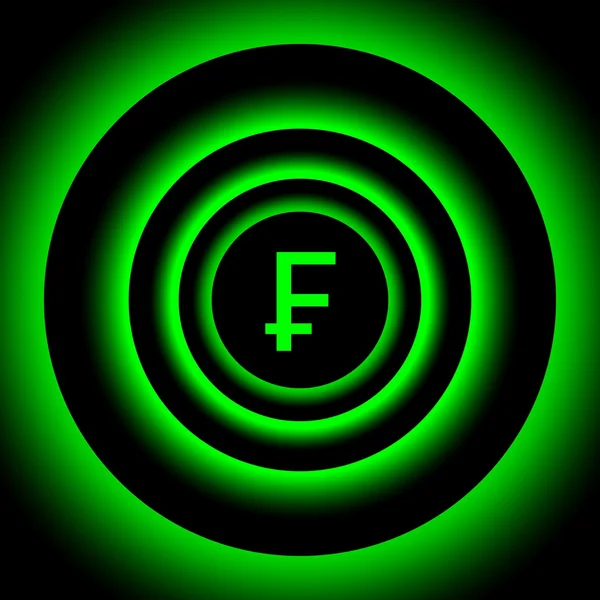 Growing Swiss frank sign surrounded by green blurred circles - visual illusion. — Stock Photo, Image