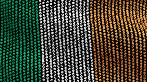 Прапор Ірландії, що складається з багатьох кулі розвіваються на вітрі, на чорному тлі. 3D ілюстрація. — стокове фото