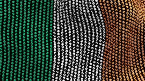 Прапор Ірландії, що складається з багатьох кулі розвіваються на вітрі, на чорному тлі. 3D ілюстрація. — стокове фото