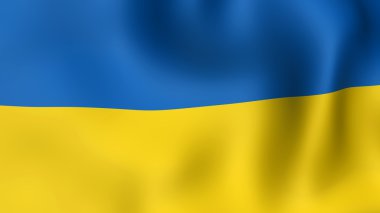 Ukrayna, rüzgarda çırpınan bayrağı. 3D render.