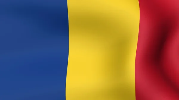 Die Flagge Rumäniens flattert im Wind. 3D-Darstellung. — Stockfoto