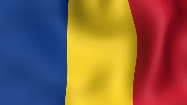 Flag of Romania, fluttering in the wind. 3D rendering. — ストック写真