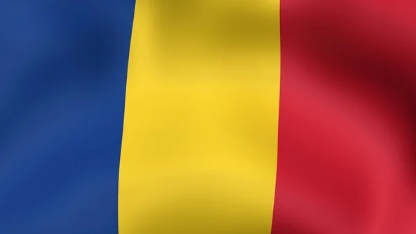 Flag of Romania, fluttering in the wind. 3D rendering. — ストック写真