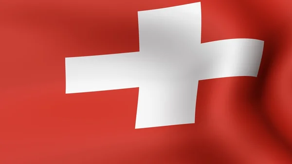 Bandera Suiza, ondeando en el viento. Renderizado 3D . — Foto de Stock