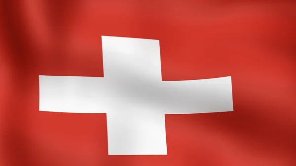 瑞士国旗，在风中飘扬。3d 渲染. — 图库照片