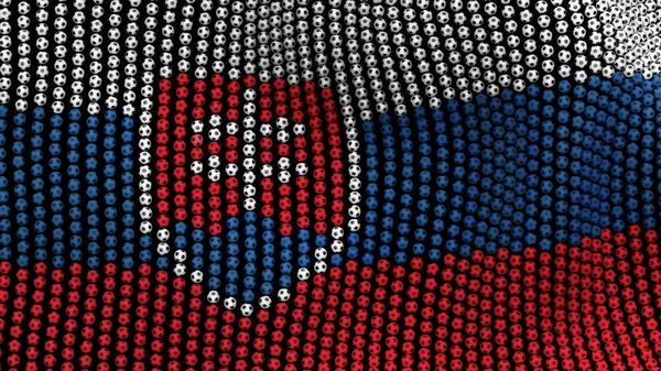Прапор Словаччини, що складається з багатьох футбольні м'ячі розвіваються на вітрі, на чорному тлі. 3D ілюстрація. — стокове фото