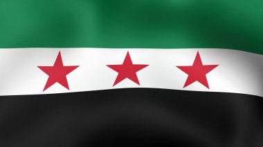 Suriye muhalefeti, rüzgarda çırpınan bayrak. 3D render.