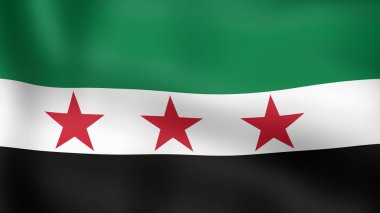 Suriye muhalefeti, rüzgarda çırpınan bayrak. 3D render.
