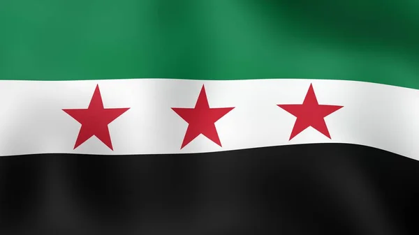 Vlajka syrské opozice, vlaje ve větru. 3D vykreslování. — Stock fotografie