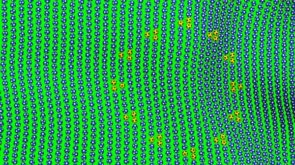 Bandera de Europa, que consiste en muchas pelotas de fútbol revoloteando en el viento, sobre un fondo verde. Ilustración 3D . —  Fotos de Stock