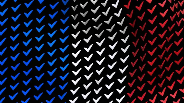 France flag is waving in the wind, consisting of large choice's symbols, on a black background. 3D render. — Stock Photo, Image