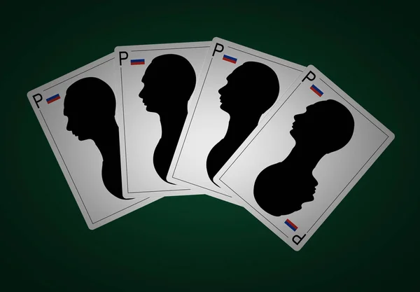 Игральные карты формируют покерную комбинацию "Четыре карты" с профилем Владимира Путина — стоковое фото