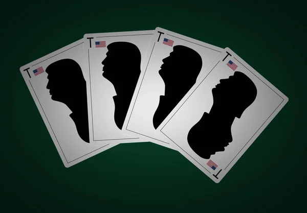Jugar a las cartas forma una mano de póquer "Cuatro en especie" con el perfil de Donald Trump —  Fotos de Stock