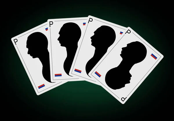 Spielkarten bilden eine Pokerhand "Vierling" mit Wladimir Putinprofil — Stockfoto