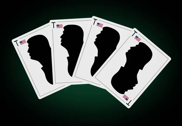 Игральные карты образуют покерную комбинацию "Four of kind" с профилем Дональда Трампа — стоковое фото