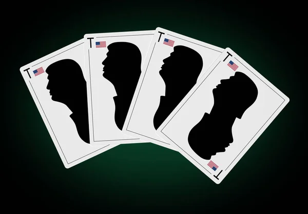 Le carte da gioco formano una mano di poker "Quattro di genere" con il profilo di Donald Trump Foto Stock Royalty Free