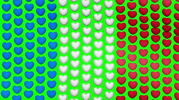 Francia bandiera sventola nel vento, composto da cuori, su uno schermo verde. Video loop senza soluzione di continuità . — Video Stock