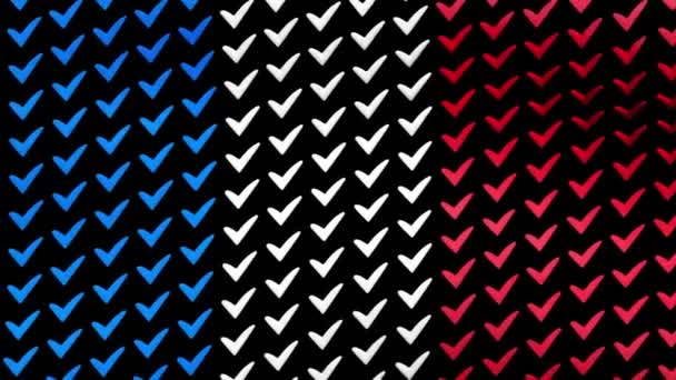 Vlag van Frankrijk is wapperend in de wind, bestaande uit de keuze van symbolen, op een zwart scherm. Naadloze looping video. — Stockvideo