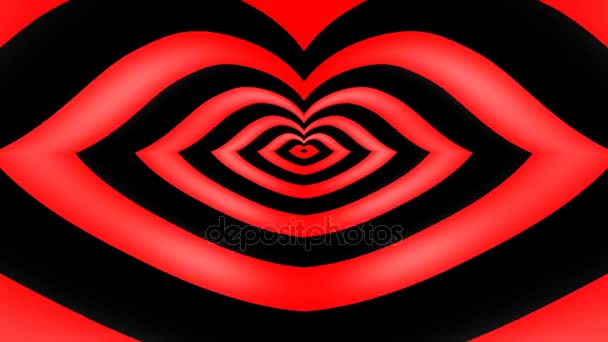 Protijedoucí soustředné vnořené červené rty promění v srdci na černém pozadí. 4k, 3840 x 2160 průchozí videosignál. — Stock video
