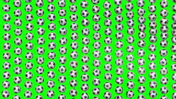 Large soccer balls forming fabric flag. Looped video. Green screen. — Stock Video