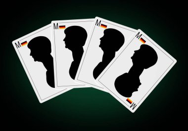 04 Şubat 2017. Almanya, Angela Dorothea Merkel, oyun kağıdı üzerinde Federal Başbakanı. siluet profili. 