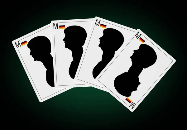 04 марта 2017 года. Федеральный канцлер Германии, Анжела Доротея Меркель, на игральной карте. профиль силуэта . — стоковое фото