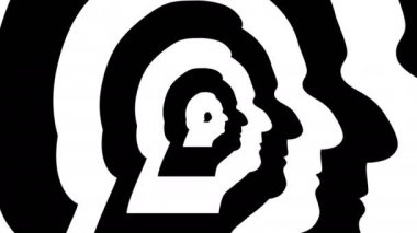 Konsantrik yaklaşmakta olan sembol, Francois Hollande profili - optik, görsel yanılsama. 3d render animasyon döngü.