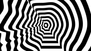 Konsantrik yaklaşmakta olan sembol, Marine Le Pen profili - optik, görsel yanılsama. 3d render animasyon döngü.